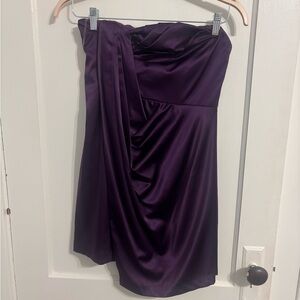 Vintage, 2000s, royal purple, mini dress, asymmetrical, strapless,